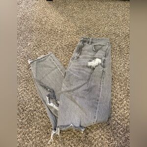 Dark Grey Distressed Jeans American Eagle Size 4 Regular Super Stretch Skinny